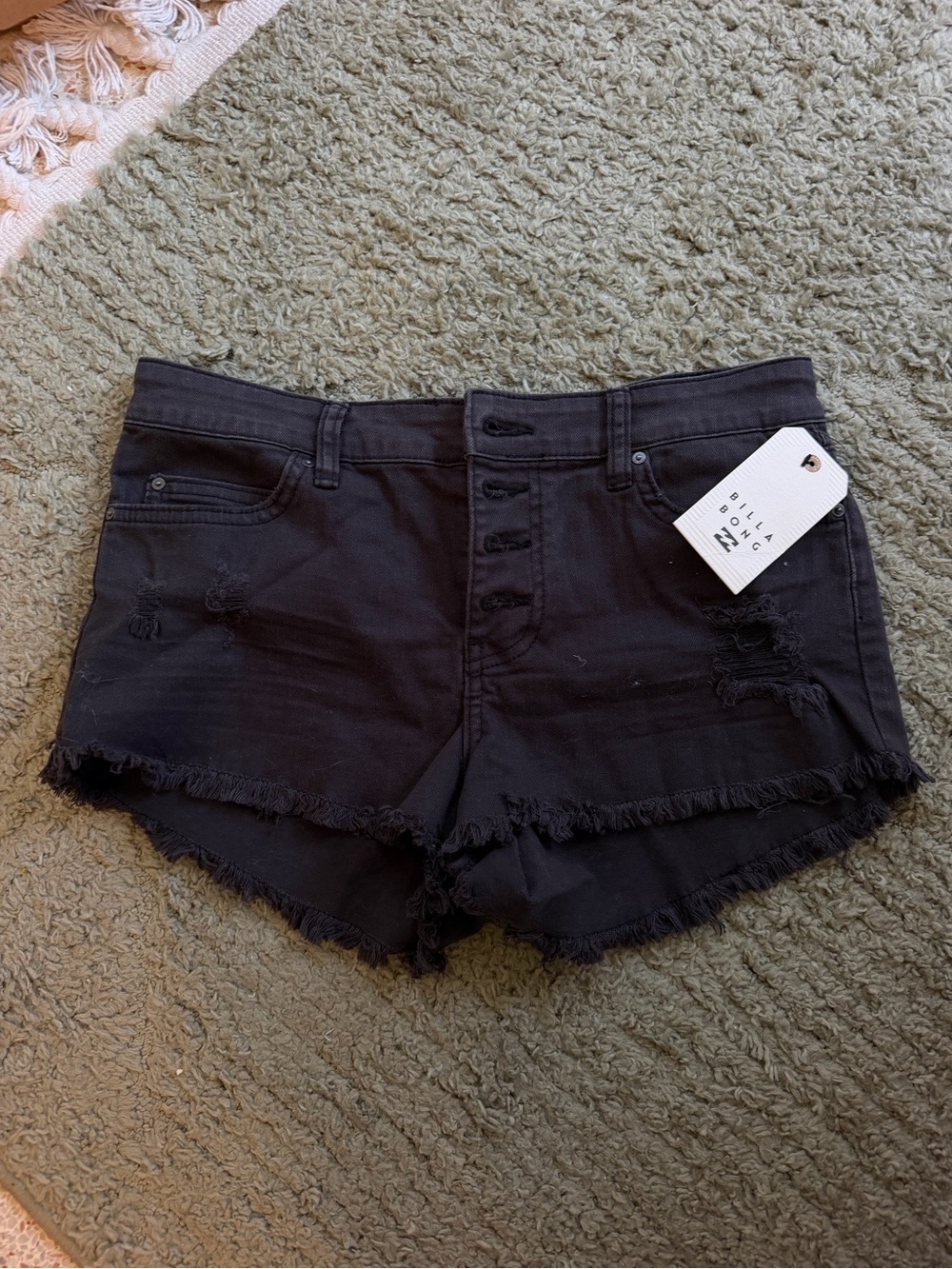 Billabong Black Distressed High-Rise Button-Front Denim Shorts